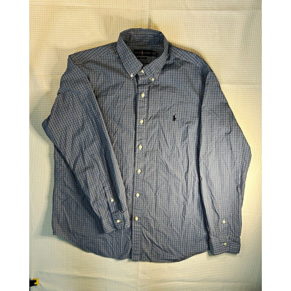 Ralph Lauren Classic Fit XL Blue/White Plaid Long Sleeve Button-Down Shirt